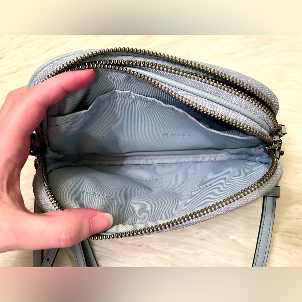 Coach Powder Blue Pebbled Leather Sadie Crossbody Clutch - Picture 7 of 10